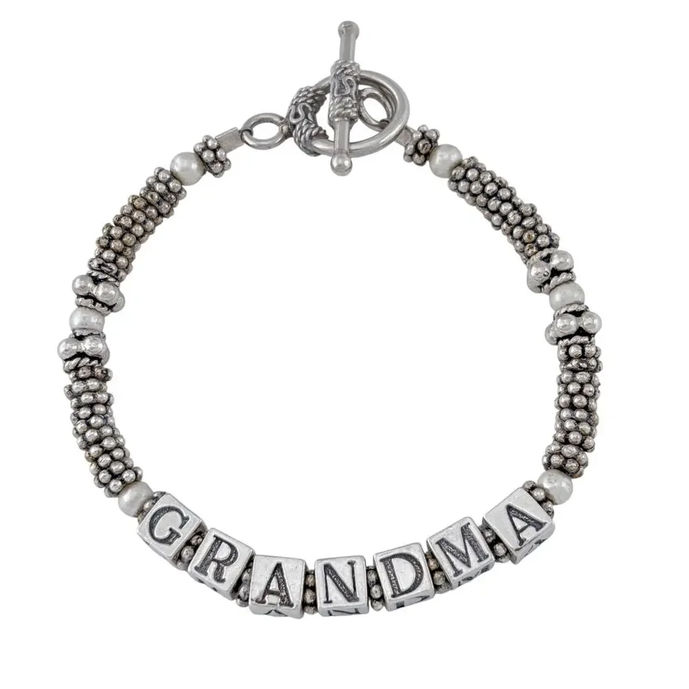 Vintage Sterling Silver 925 Grandma Imitation Pearl Bracelet 7